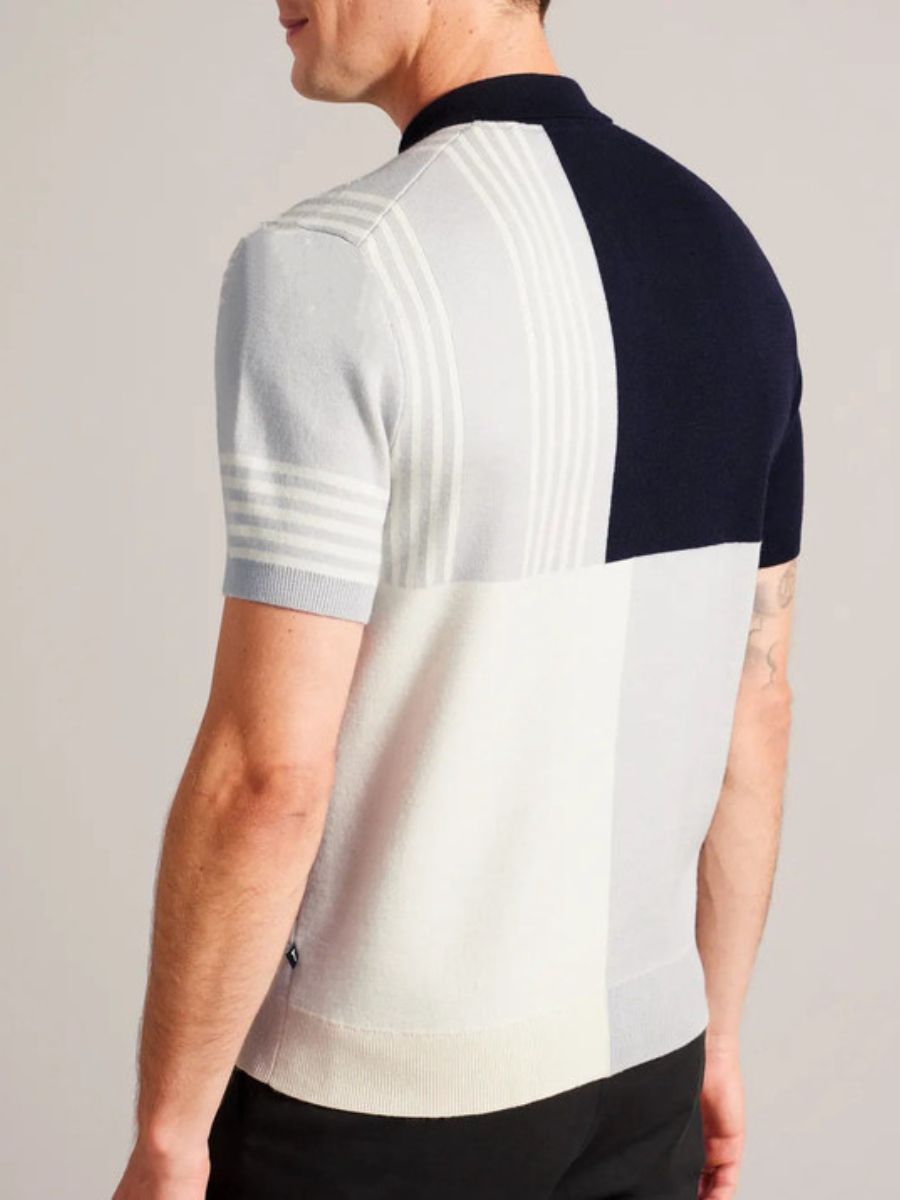 Zipper Collar Short Sleeve Knit Polo