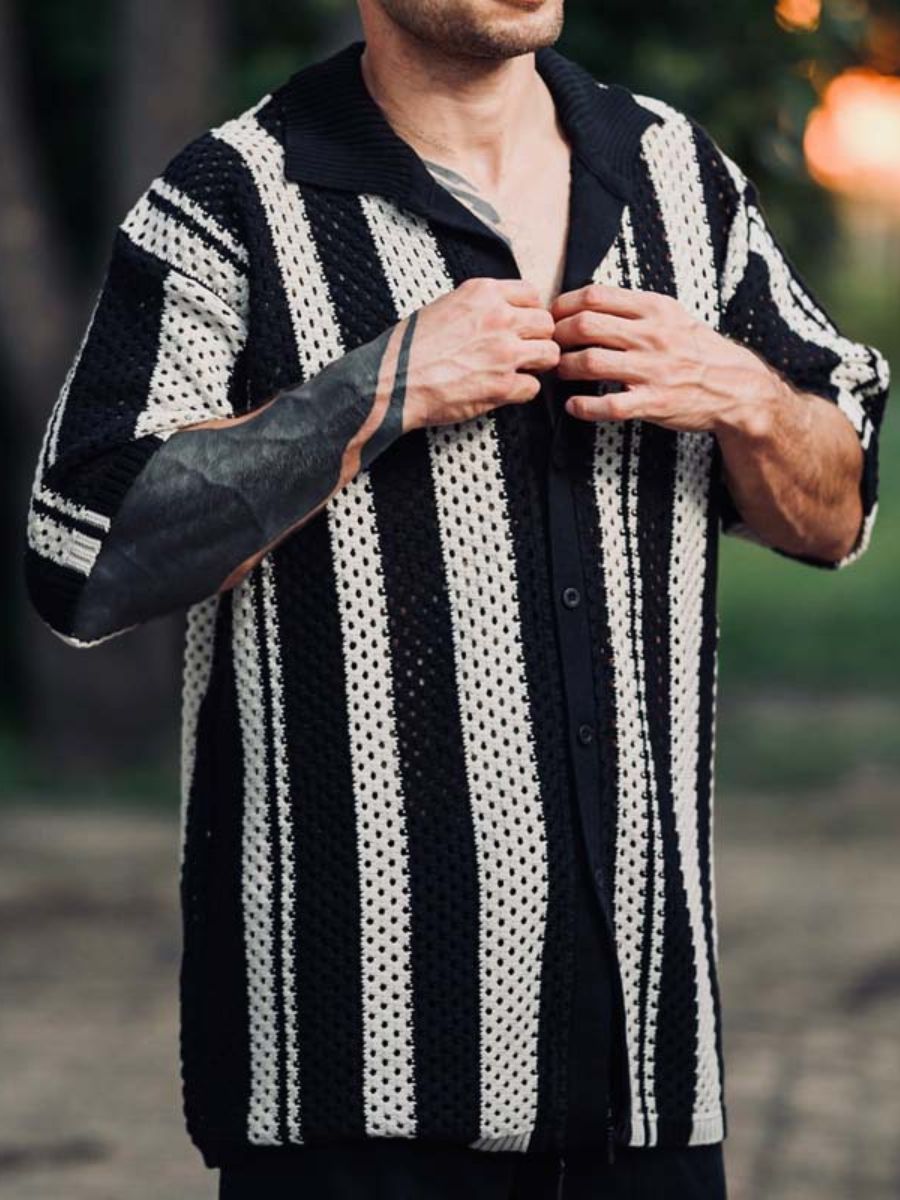 Crochet Striped Oversized Shirt