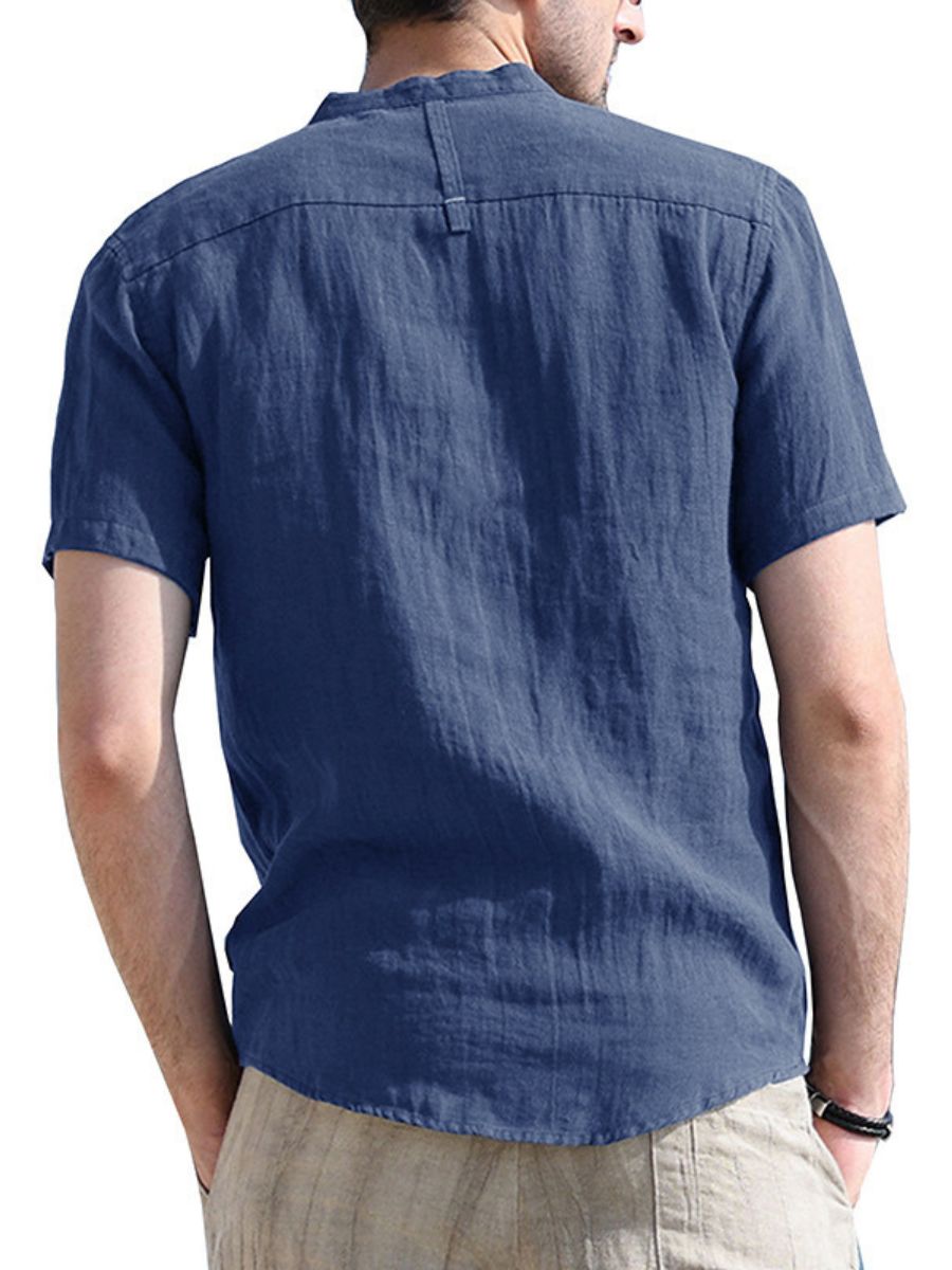Cotton-linen Short Sleeve Henley Shirt