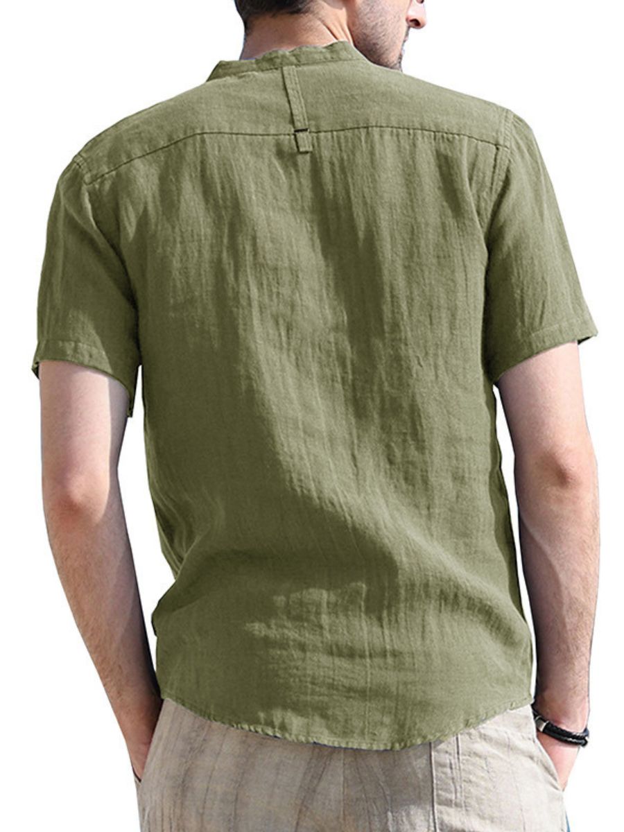 Cotton-linen Short Sleeve Henley Shirt