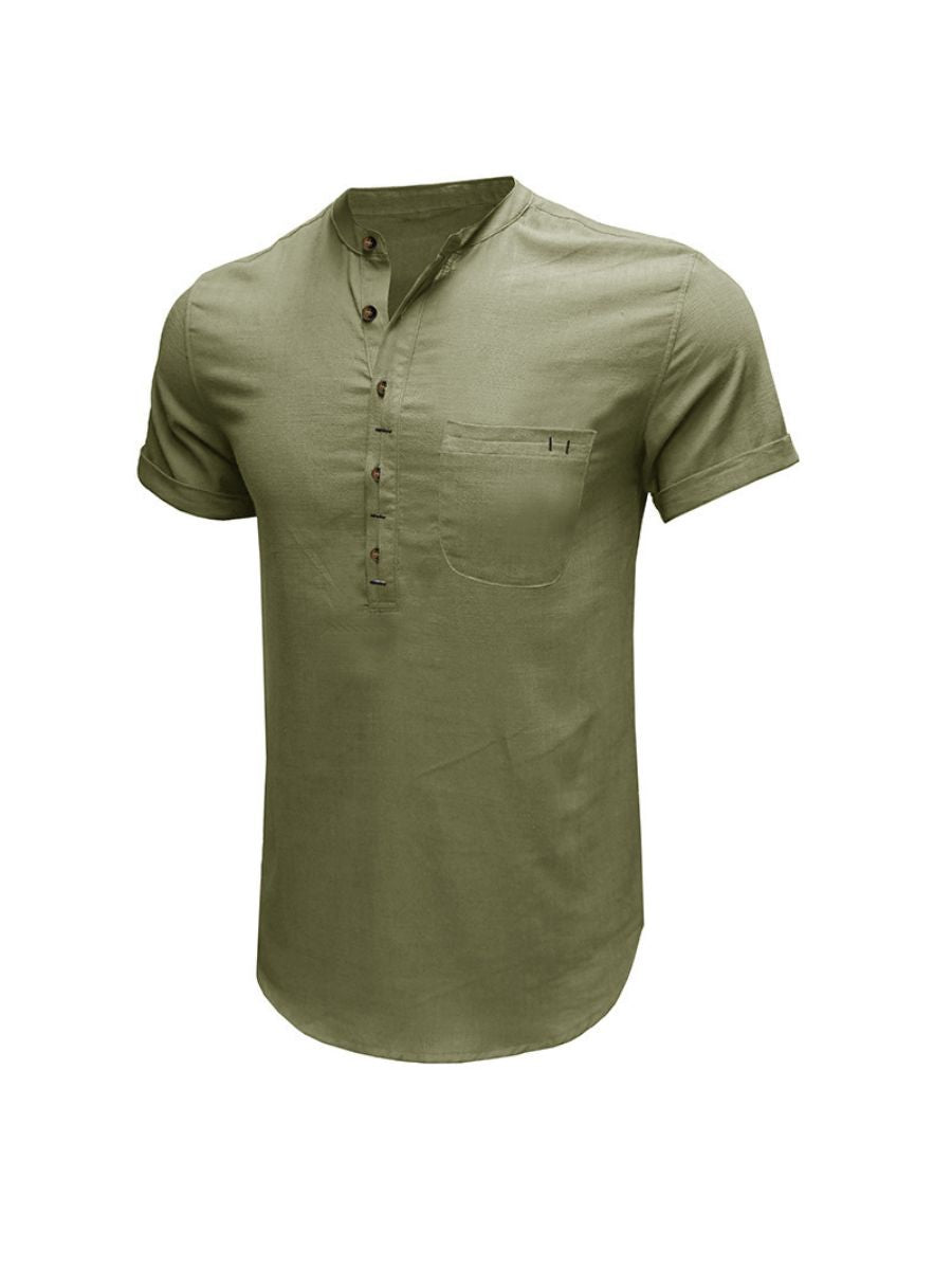 Cotton-linen Short Sleeve Henley Shirt