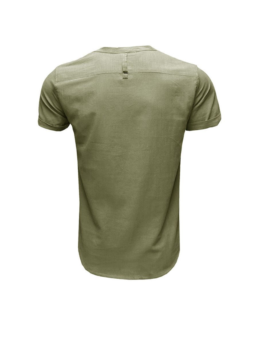 Cotton-linen Short Sleeve Henley Shirt