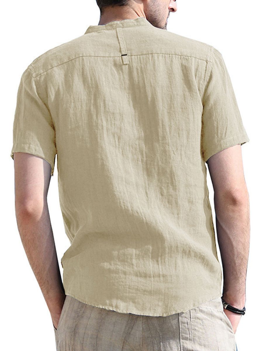 Cotton-linen Short Sleeve Henley Shirt