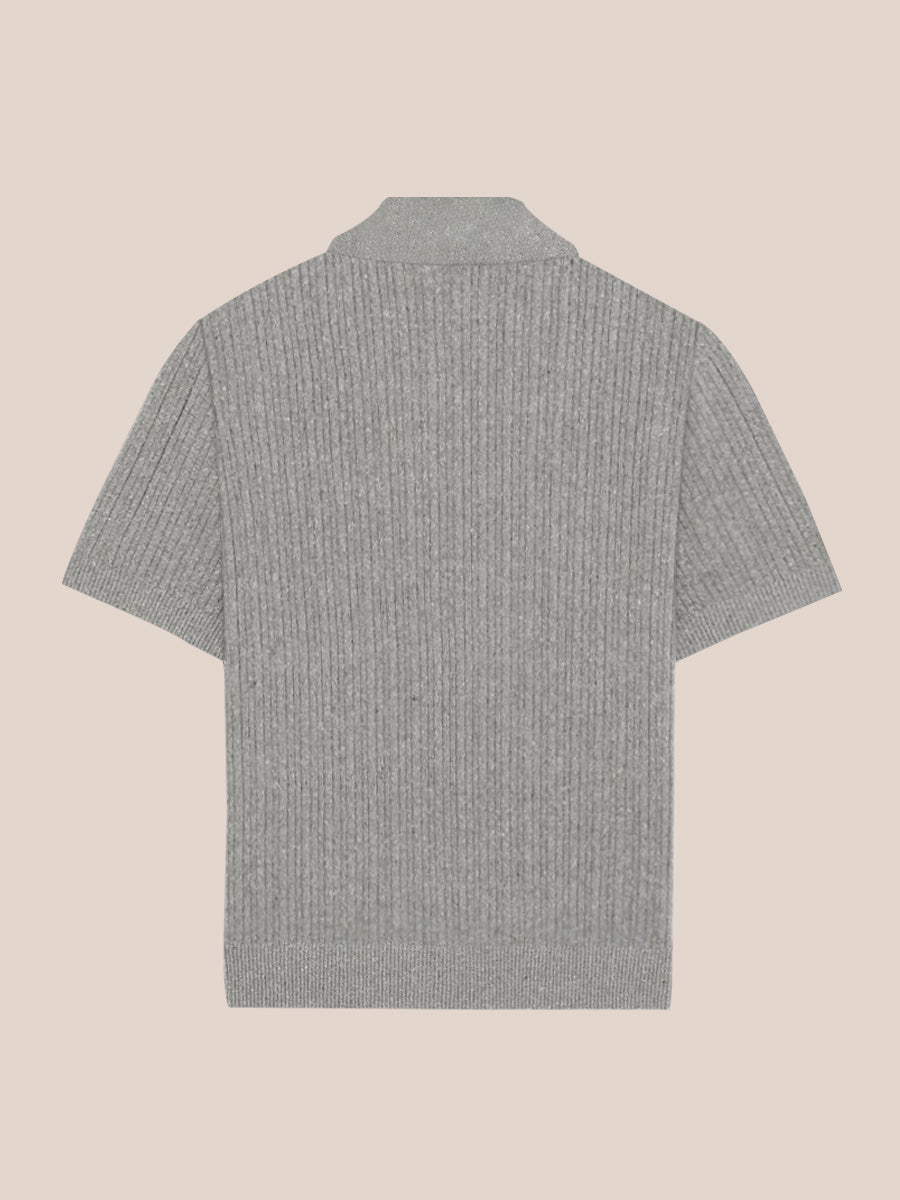 Plain Ribbed Knit V Neck Polo