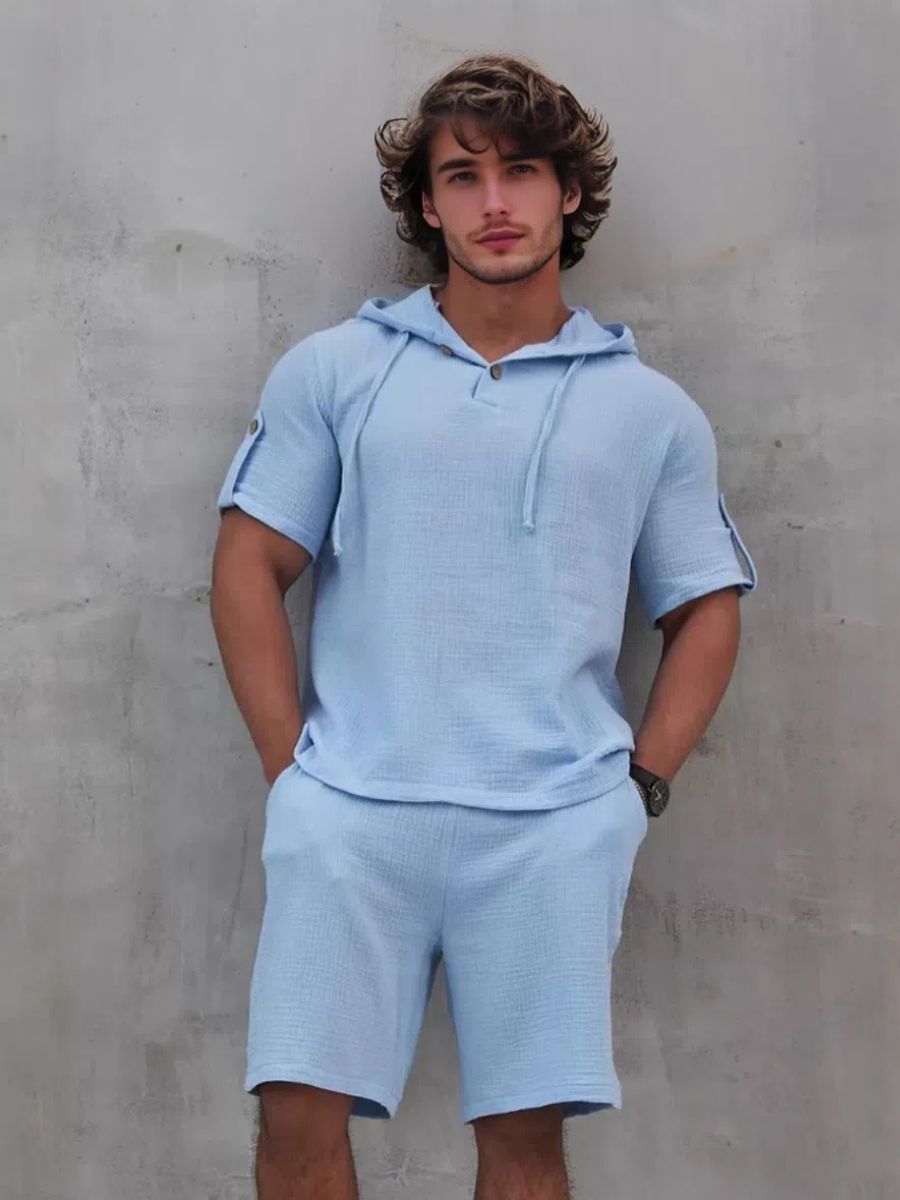 Fashion Hooded Short-sleeved Shorts Suit