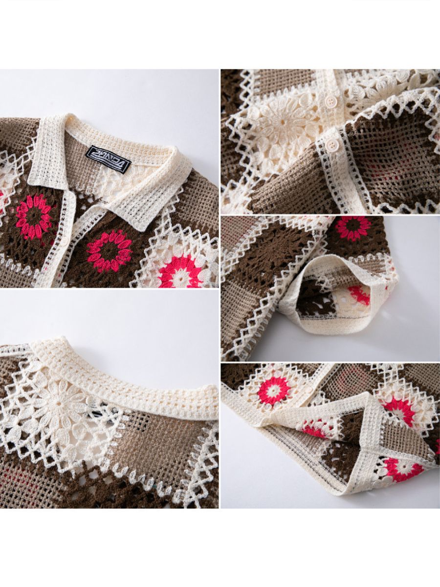 Floral Patchwork Crochet Knit Shirt