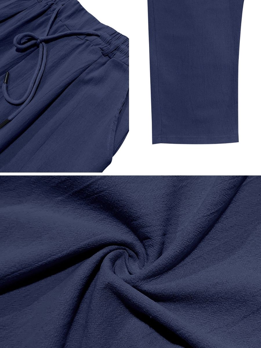 2 Piece Casual Polo Shirt and Linen Pants