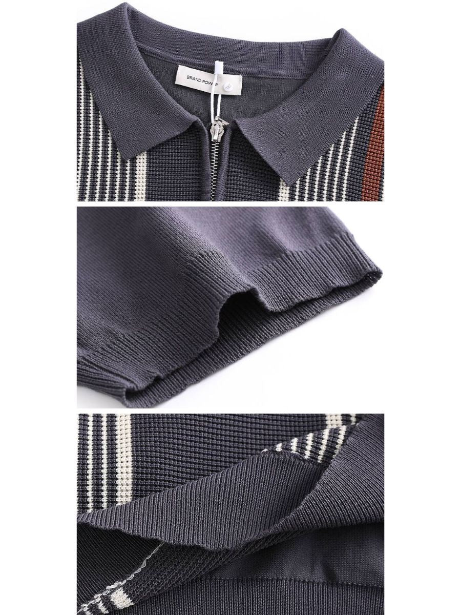 Retro Striped Quarter Zip Knit Shirt
