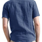 Cotton-linen Short Sleeve Henley Shirt