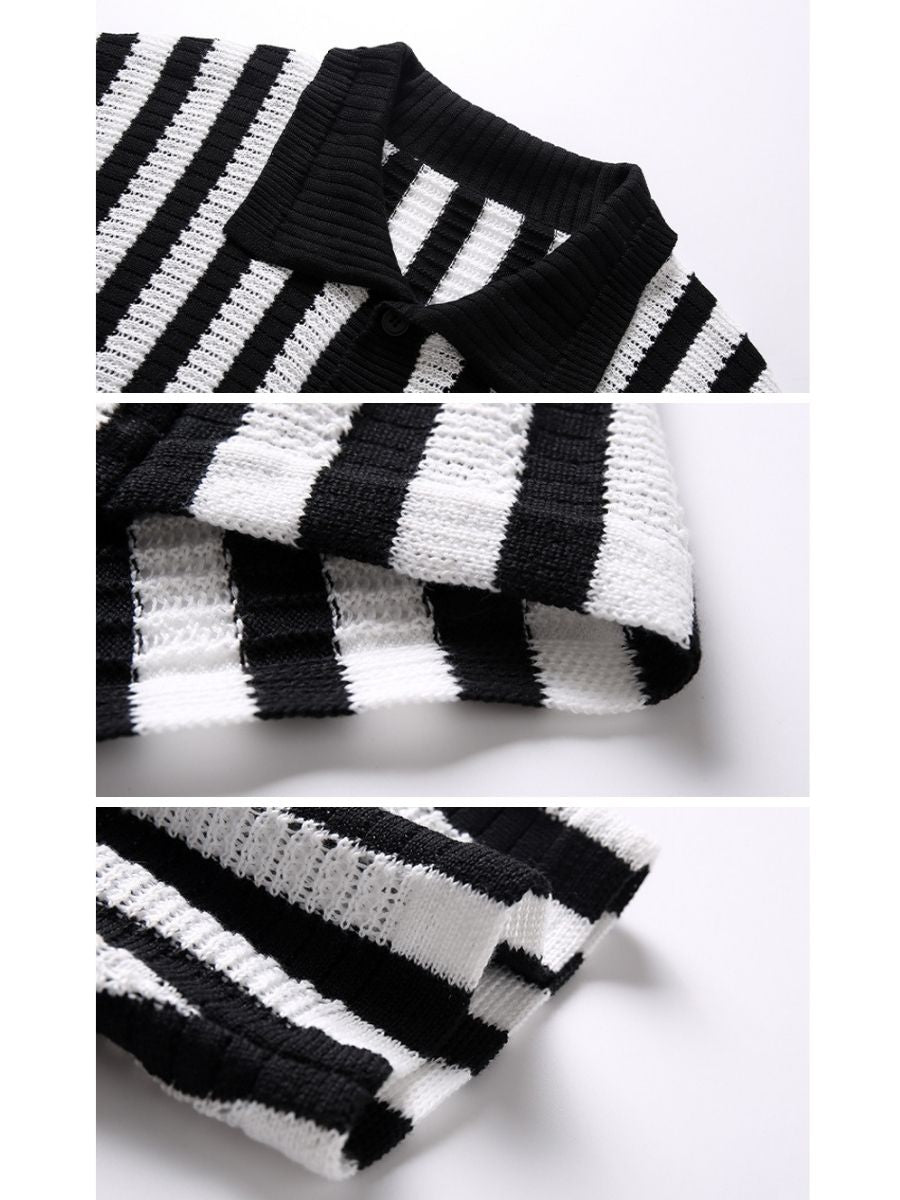 Retro Striped Crochet Oversized Shirt