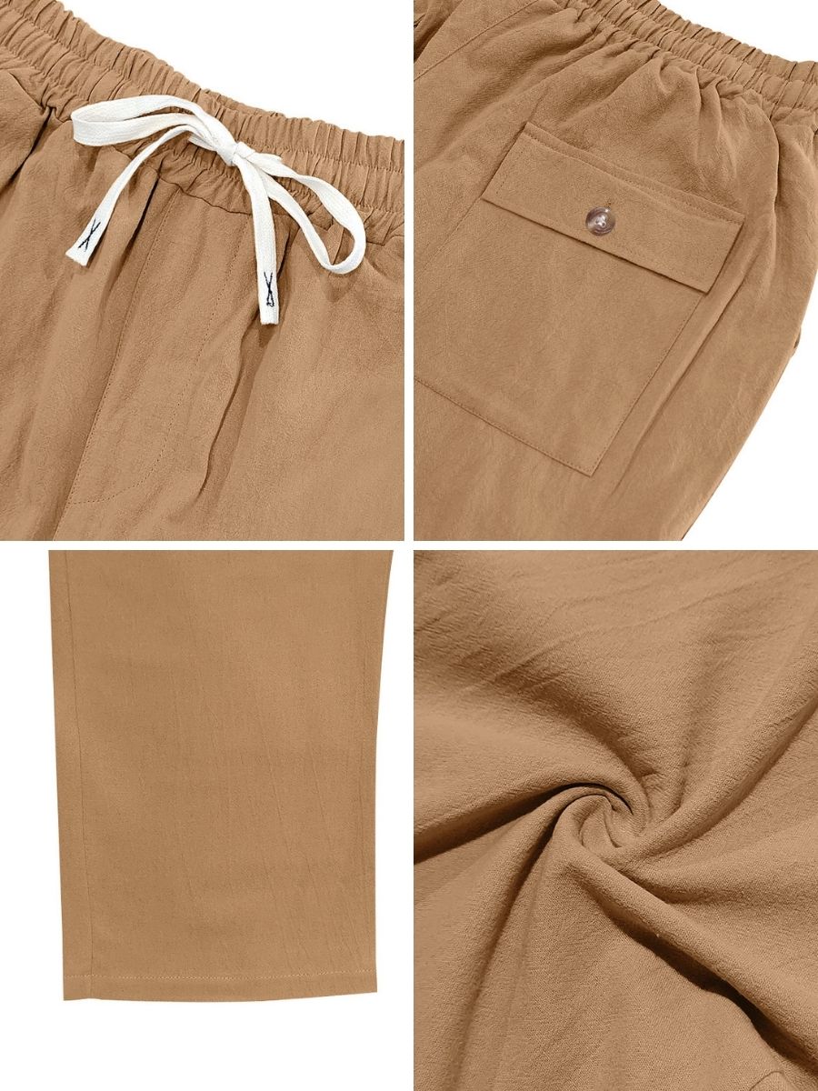 Linen Drawstring Elastic Waist Trousers