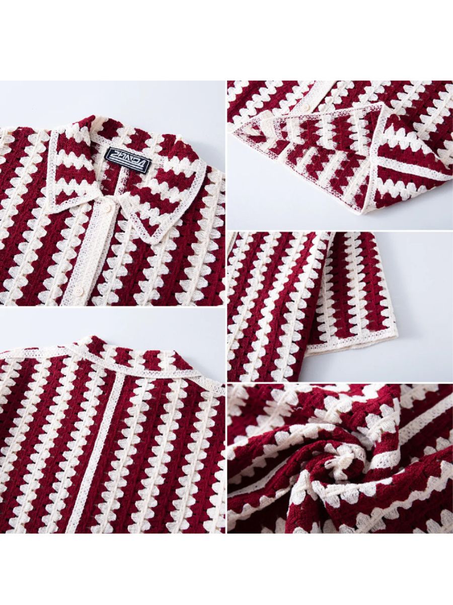 Zigzag Striped Crochet Knit Shirt
