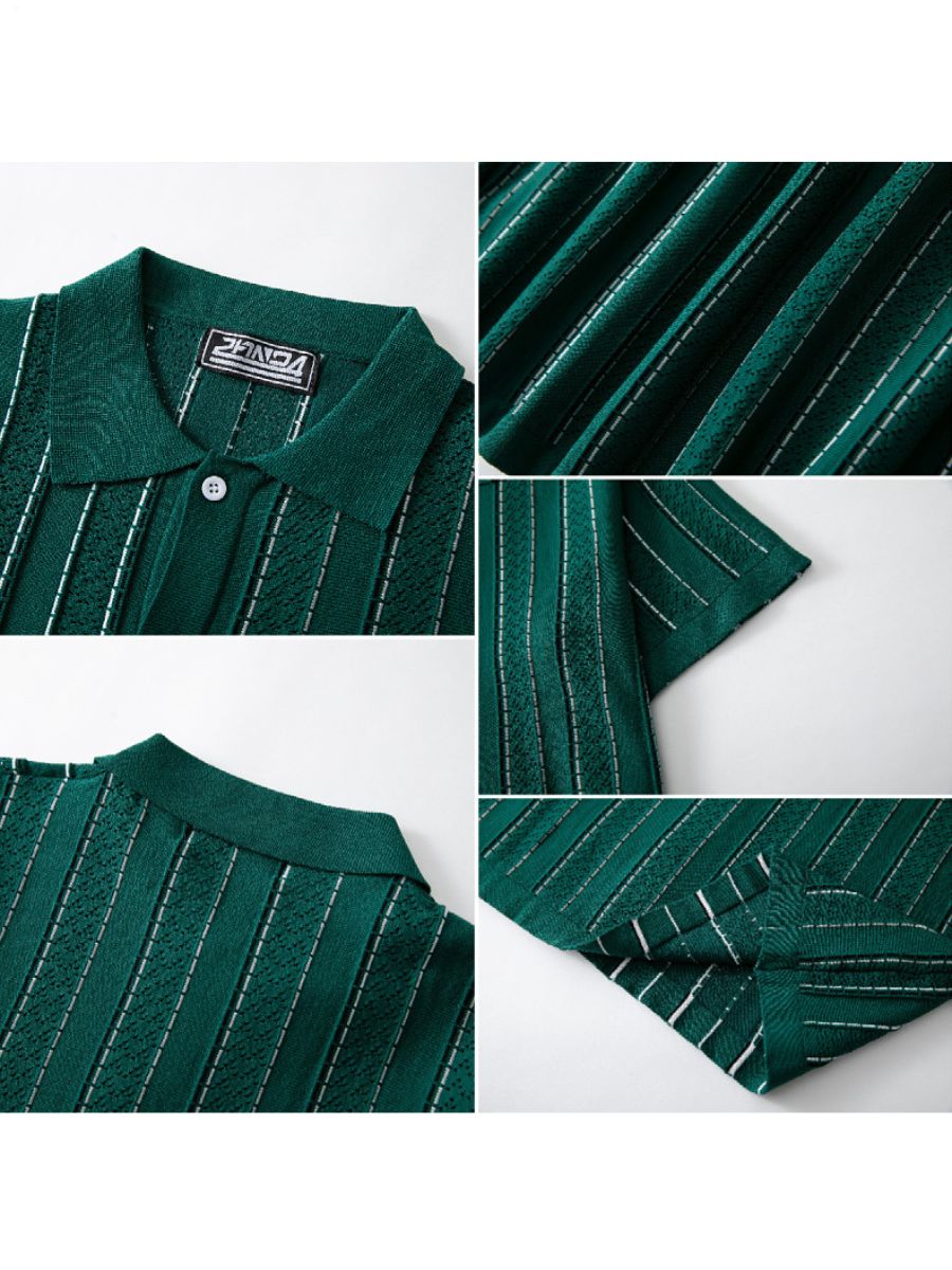 Vertical Striped Knit Button Up Shirt