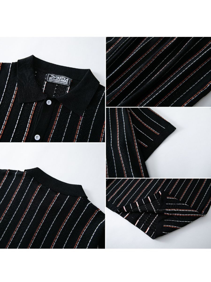Vertical Striped Knit Button Up Shirt