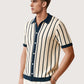 White Striped Knit Short Sleeve Polo