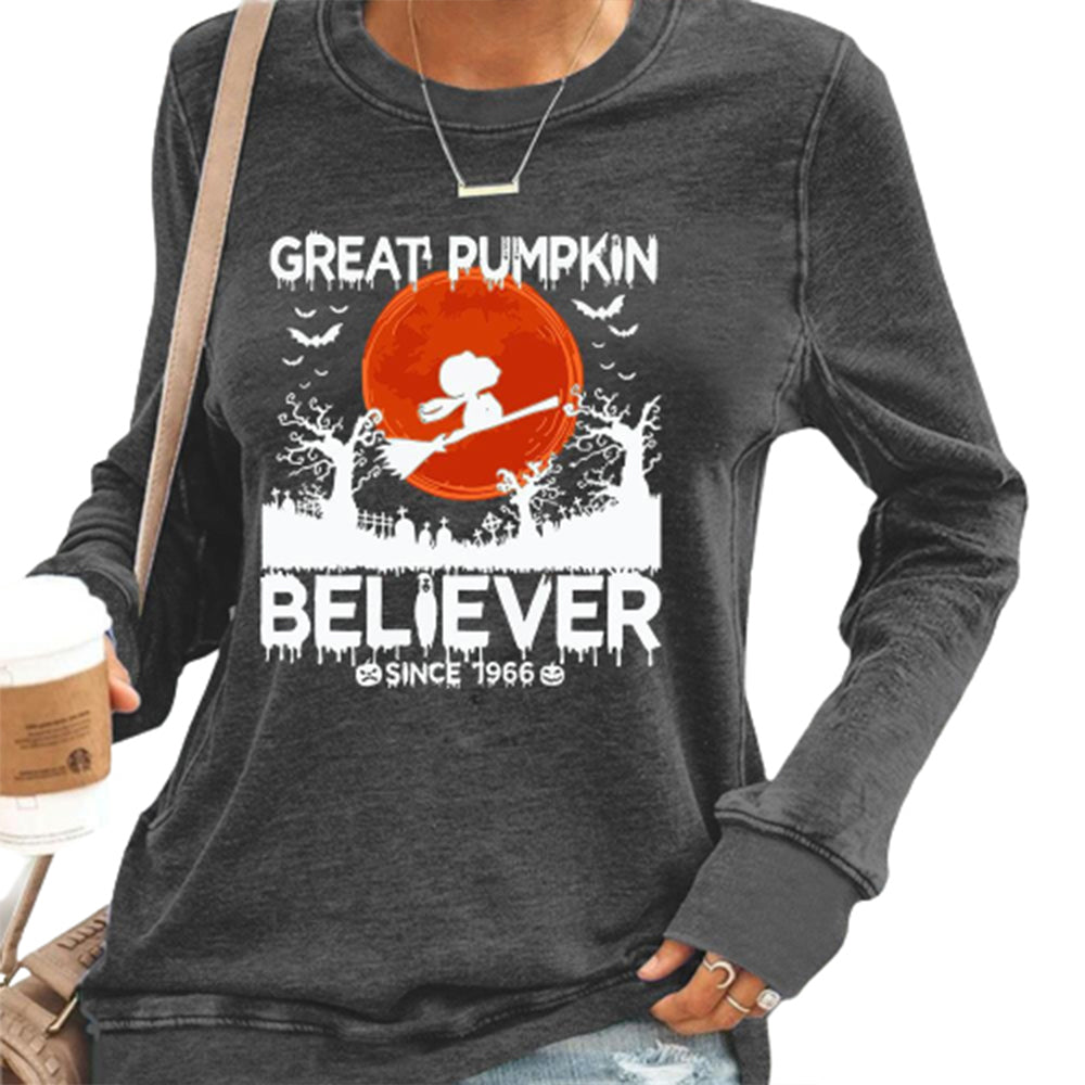 PUMPKIN Letter Print Round Neck Long Sleeve Sweatshirt