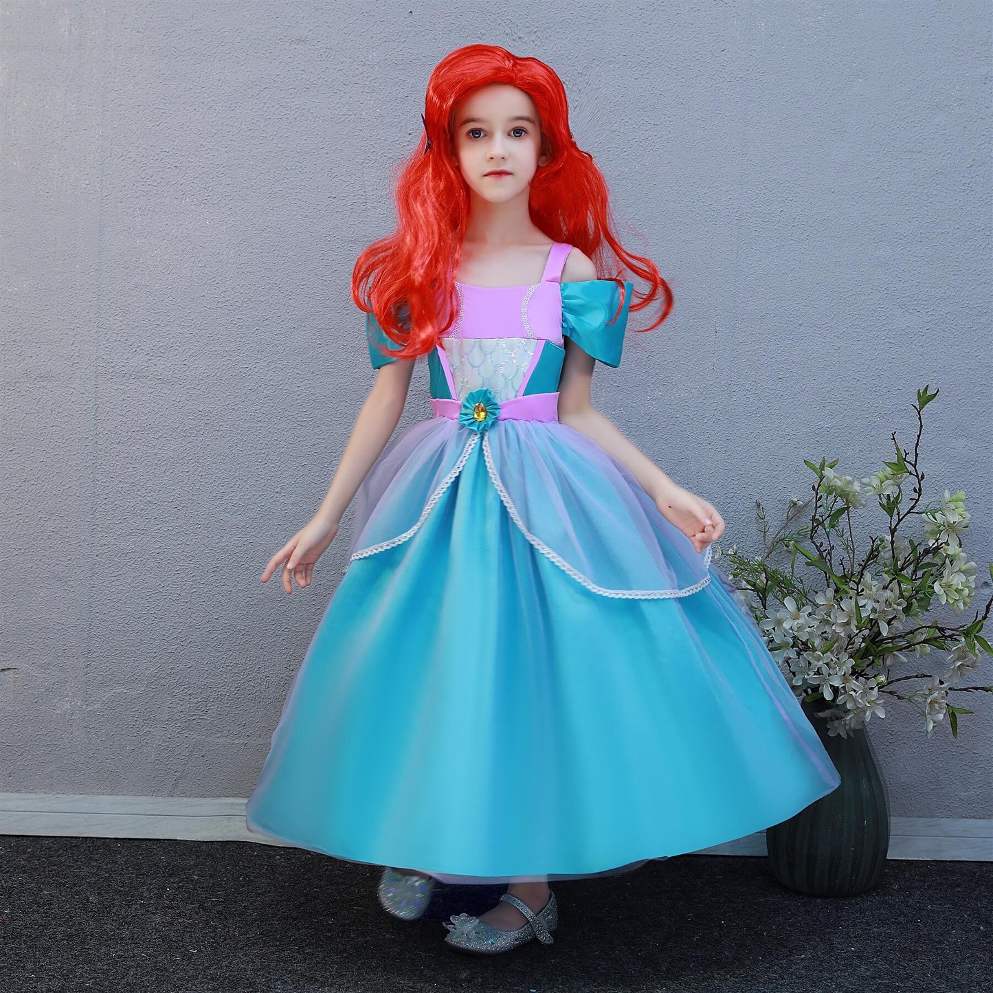 Girls Mermaid Dress Up Princess Ariel Princess Dress and Wig for Cosplay