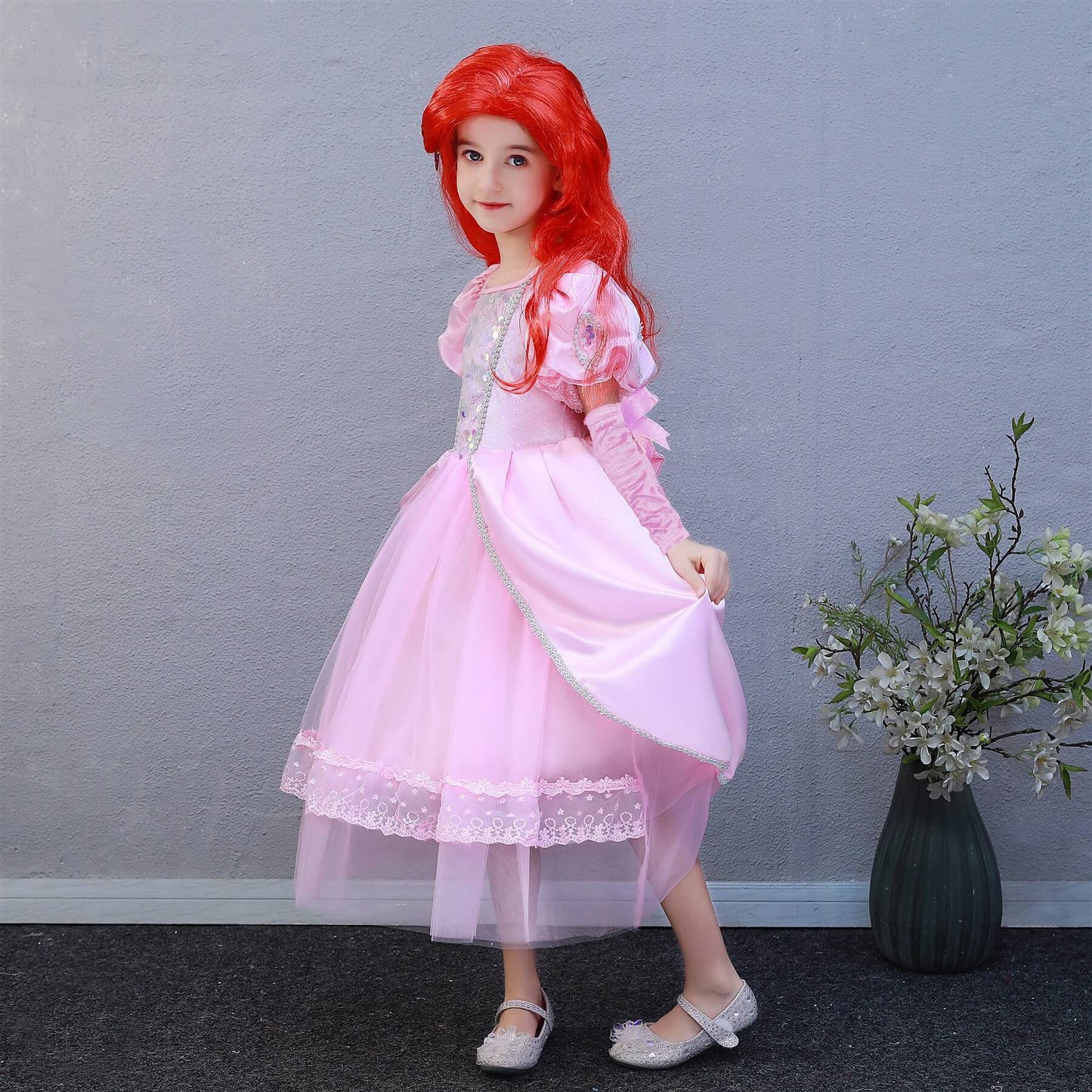 Girls Mermaid Dress Up Princess Ariel Princess Dress and Wig for Cosplay