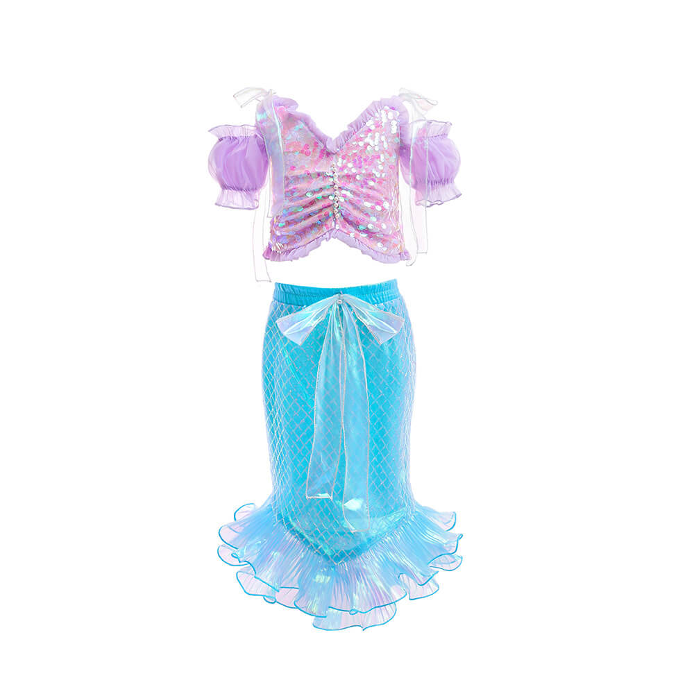 Mermaid Costume For Girls Ariel Dress Off-shoulder Top Mermaid Tail Skirt and Accessories for Kids 2-8 Years