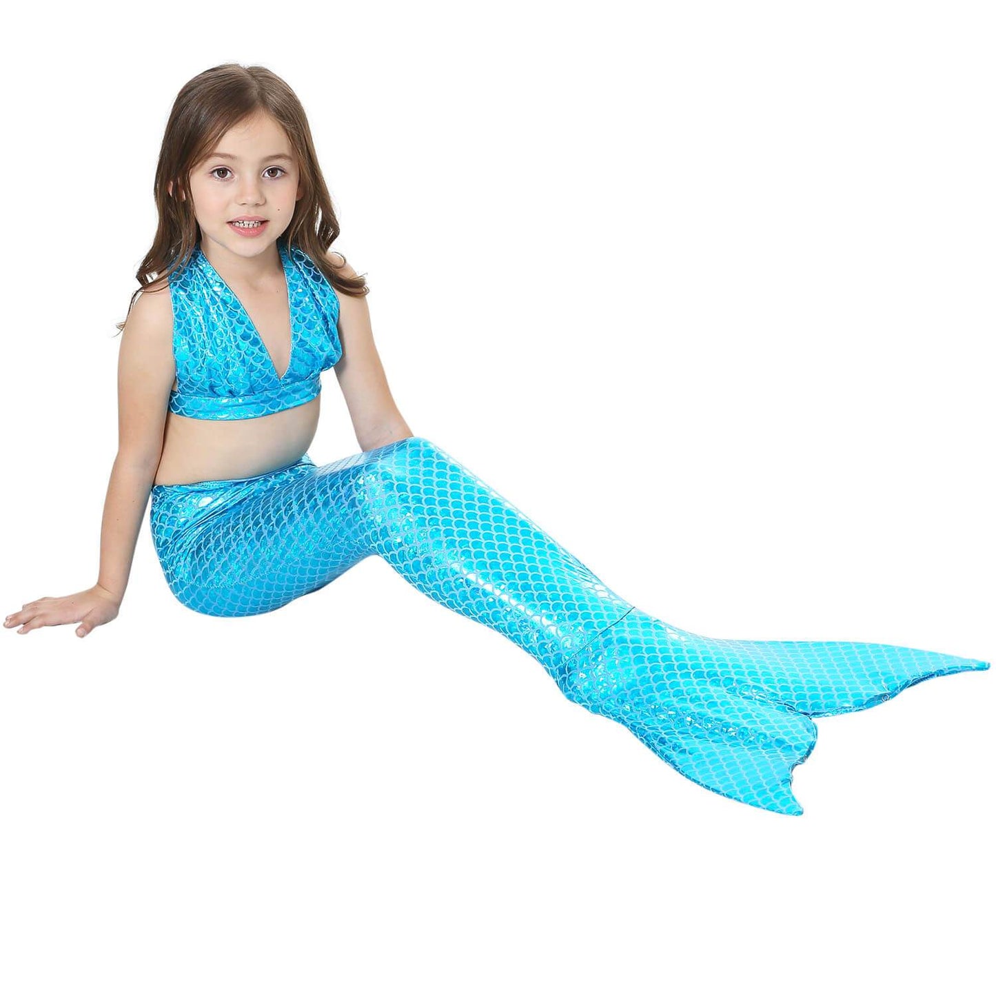 Swimwear 3pcs Set Girls Fish Tail Bikini Kids Skirt Beach Swimsuit Halloween Cosplay