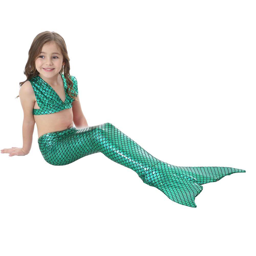 Swimwear 3pcs Set Girls Fish Tail Bikini Kids Skirt Beach Swimsuit Halloween Cosplay