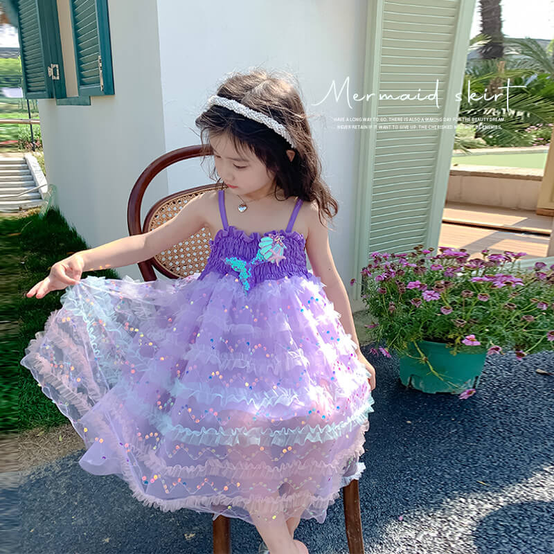 Mermaid Tutu Dress Toddler Girls Layered Ariel Costume Ruffle Tulle Ball Gown Dress