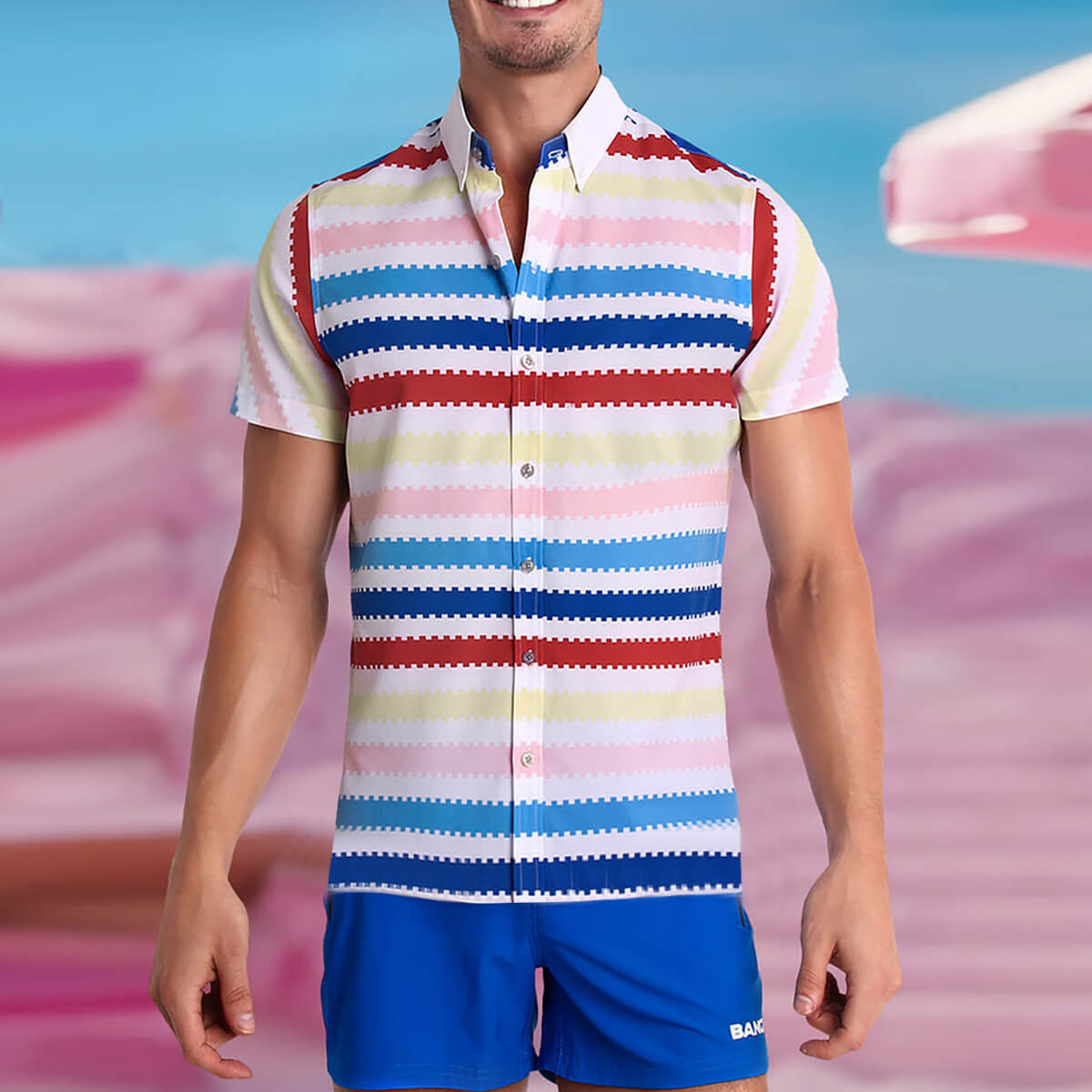 Allan Hawaiian T-Shirt With Button Closure Beach Vacation Shirt