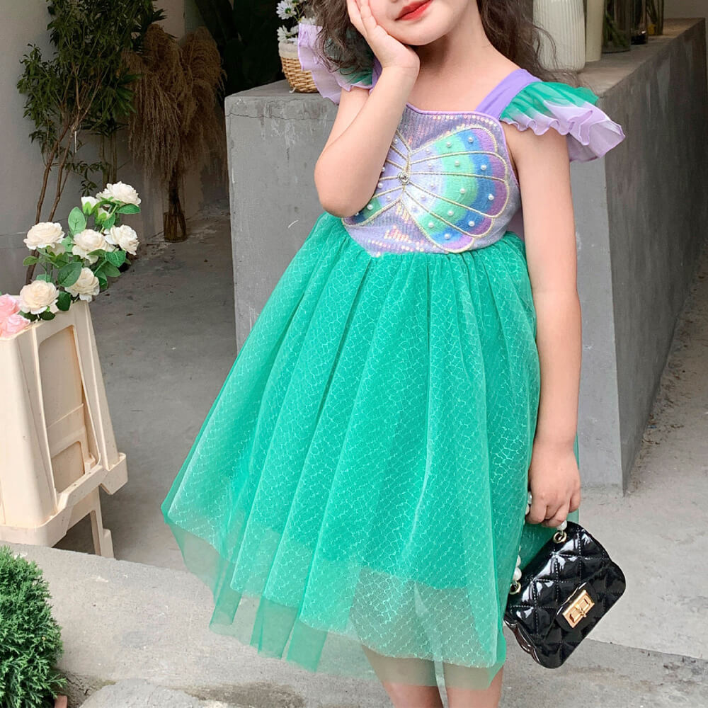 Girls Princess Dress with Flying Sleeve Multi-layered Tutu Dress