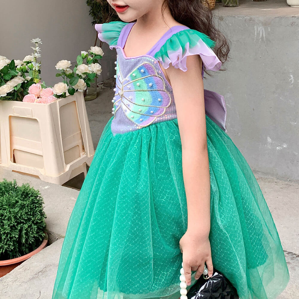 Girls Princess Dress with Flying Sleeve Multi-layered Tutu Dress