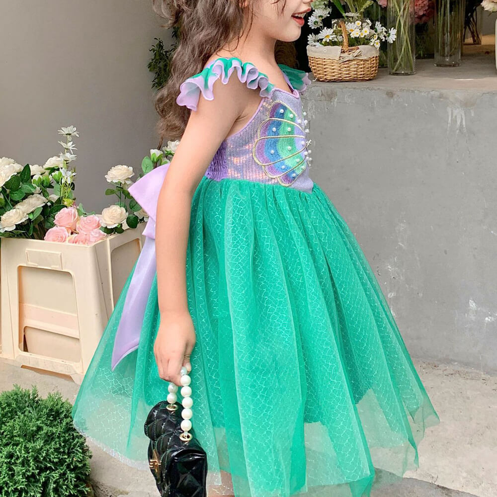 Girls Princess Dress with Flying Sleeve Multi-layered Tutu Dress