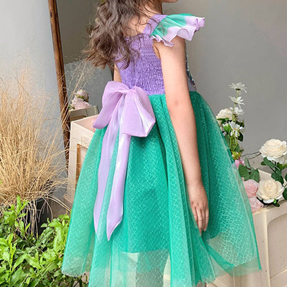 Girls Princess Dress with Flying Sleeve Multi-layered Tutu Dress