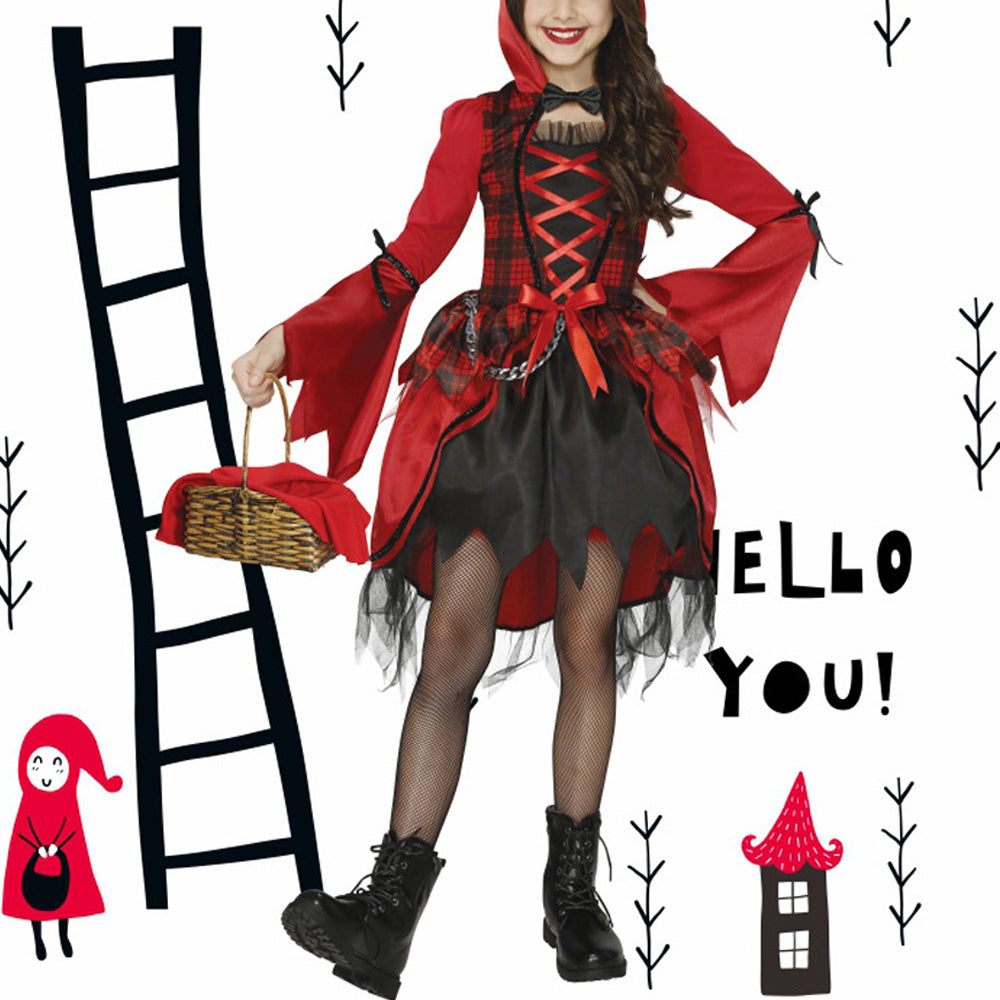 Girls Red Riding Hood Cosplay Costume Red Mesh Princess Dress