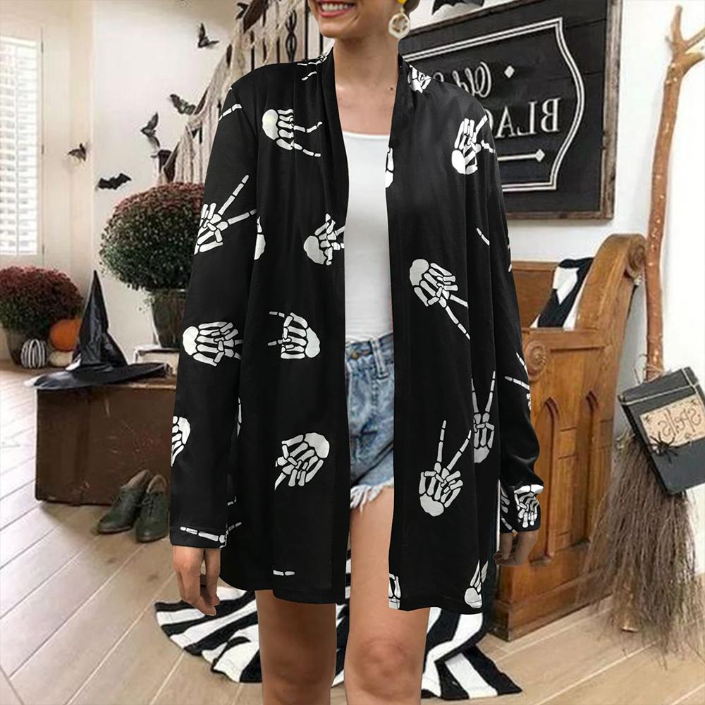 Halloween Allover Print Open Front Long Sleeve Coat