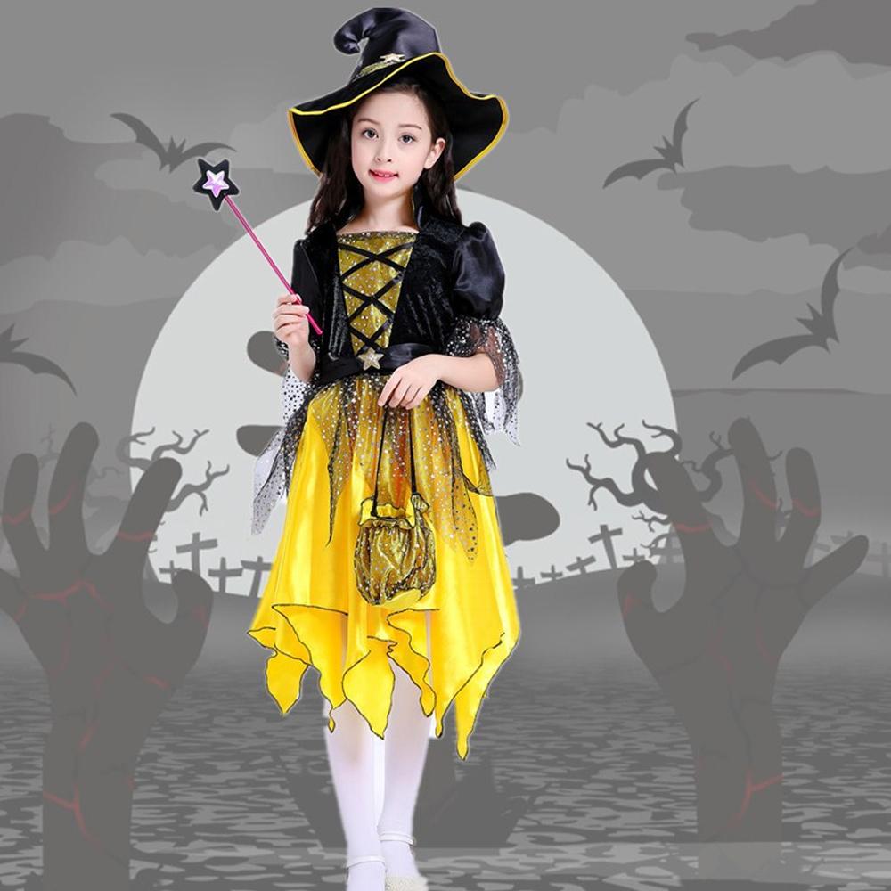 Kids Halloween Witch & Elf Mesh Dress Cute Cloak Cosplay Costume