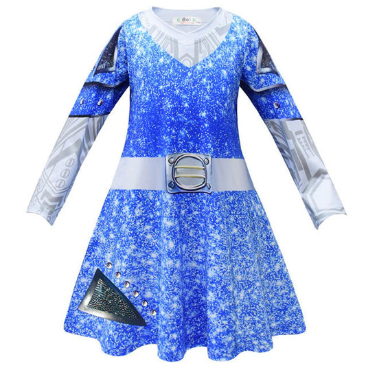 Girls Blue Pink Long Sleeve Dress Cosplay Costume for Halloween