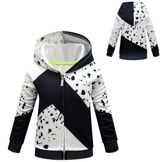 Kids Teens Zip Up Black White Hoodie Costume Sweatshirt