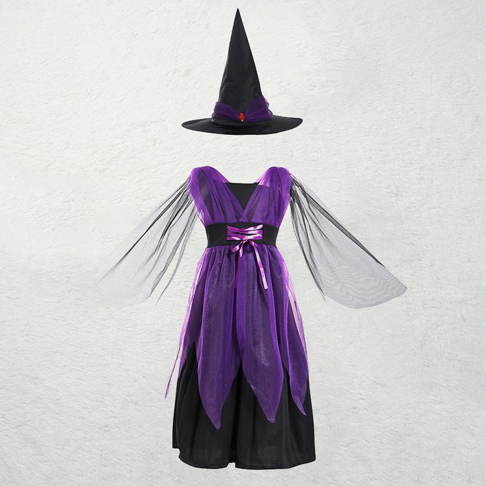 Kids Halloween Witch & Elf Mesh Dress Cute Cloak Cosplay Costume