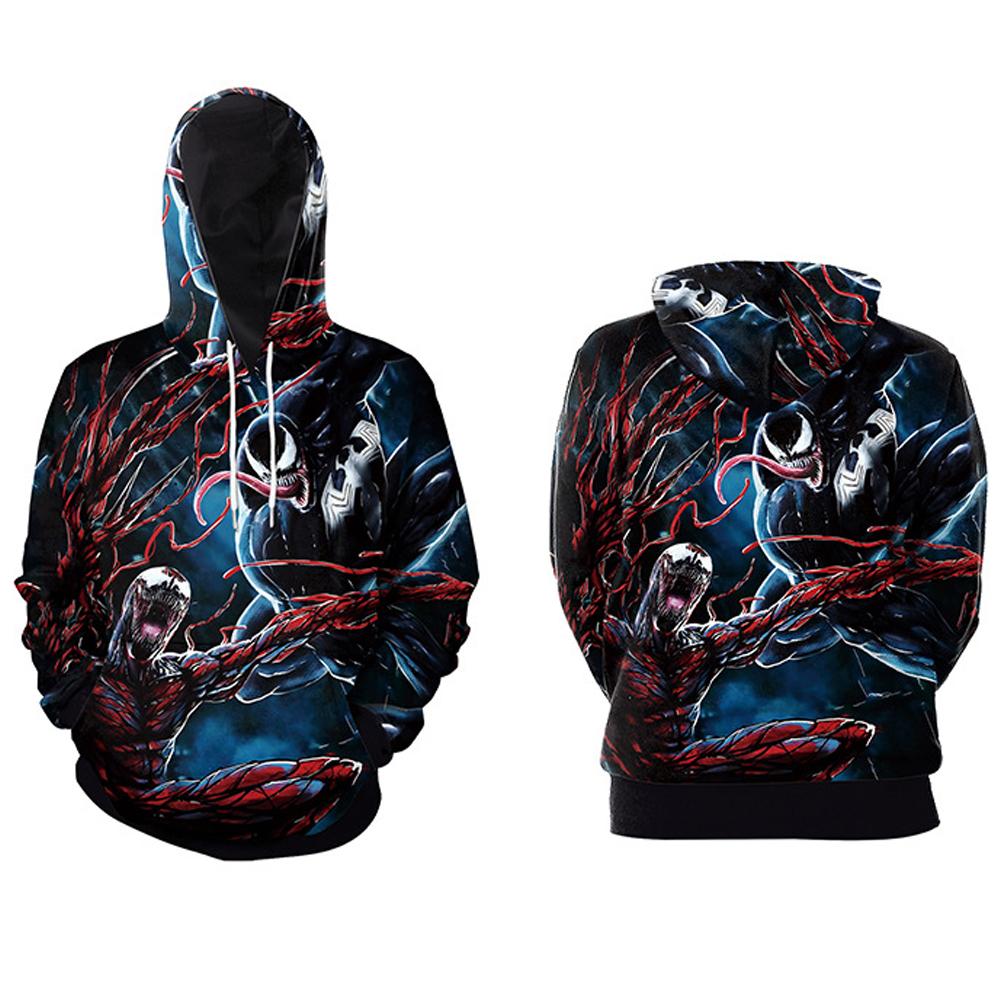 Halloween Pumpkin & Demon Print Kangaroo Pocket Drawstring Hoodie