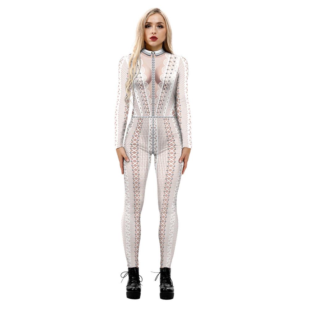 Halloween Costume Skeleton Print Jumpsuit