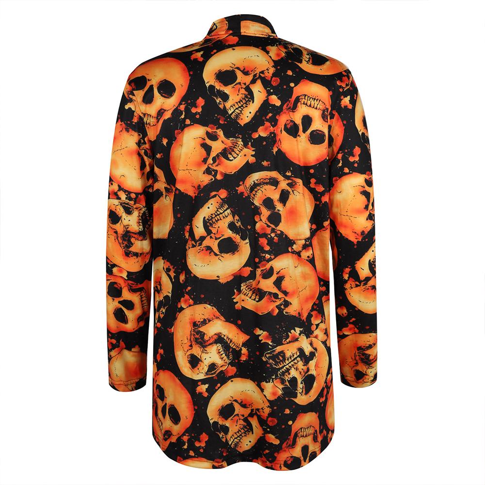 Halloween Allover Print Open Front Long Sleeve Coat