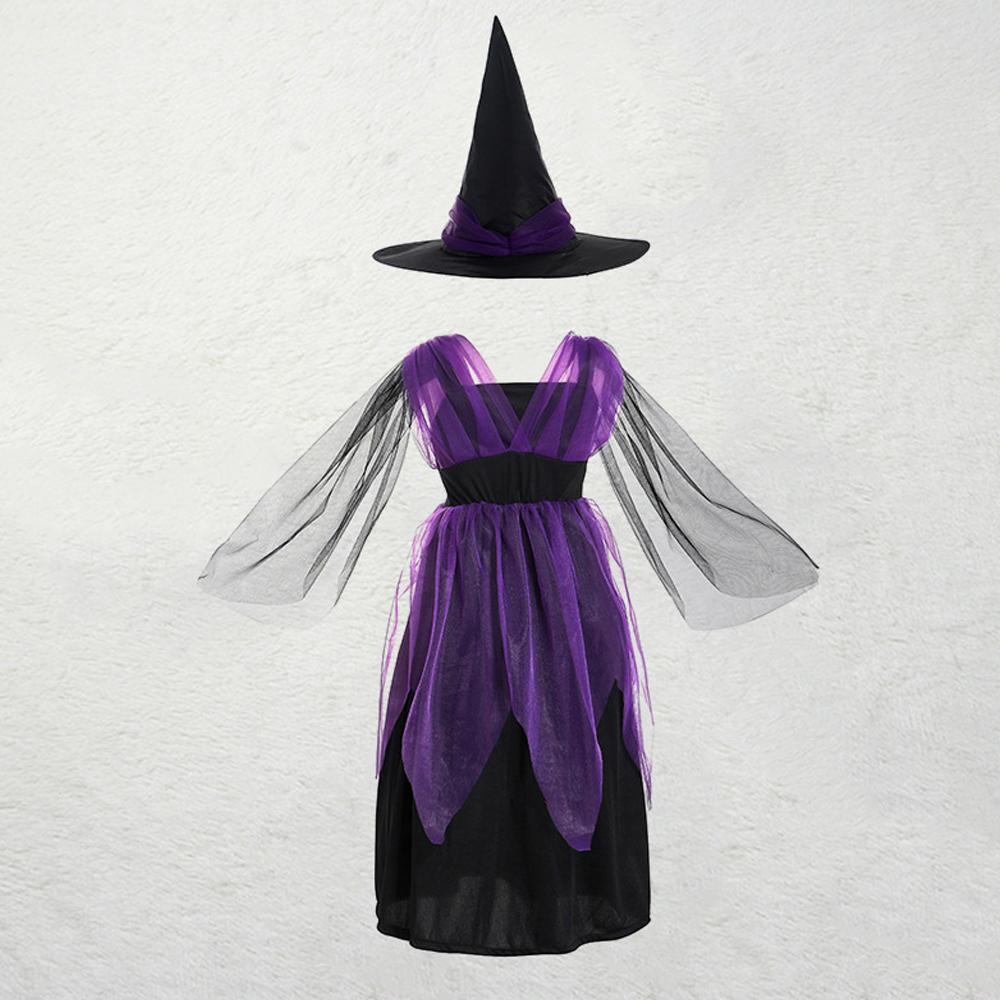 Kids Halloween Witch & Elf Mesh Dress Cute Cloak Cosplay Costume