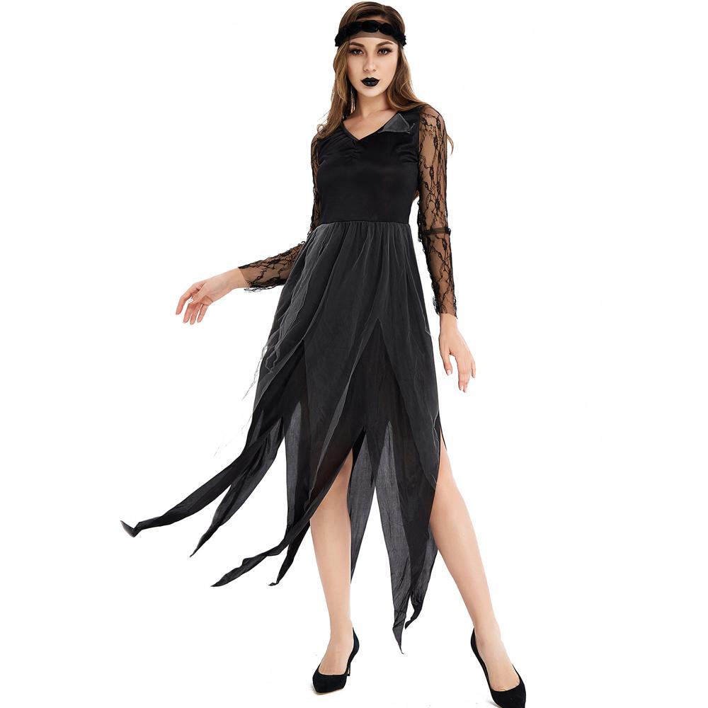 Halloween Black Zombie Bride Dress Cosplay Costume