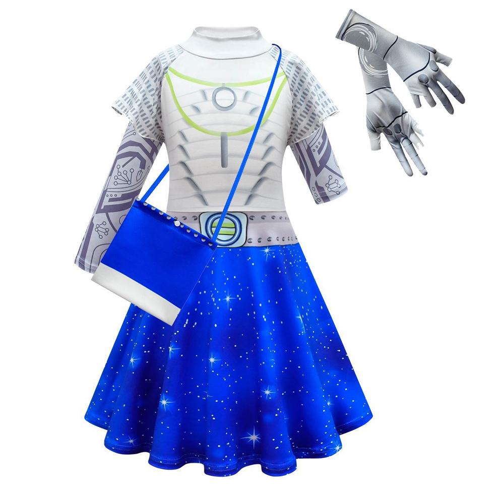 Girls Kids A-Li Dress Alien Cosplay Costume Full Set with Gloves Bag