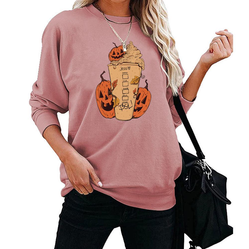 Pumpkin and Ice Cream Print Round Neck Long Sleeve Sweatshirt