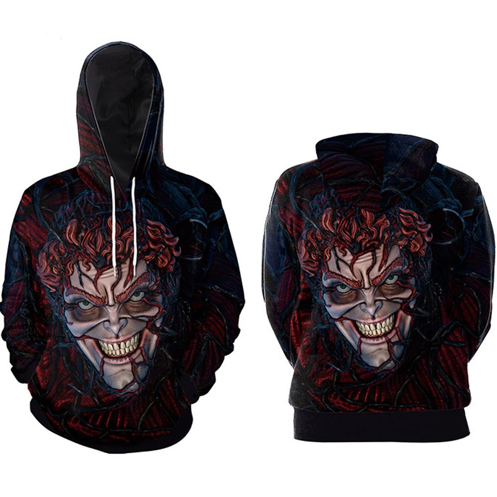 Halloween Pumpkin & Demon Print Kangaroo Pocket Drawstring Hoodie