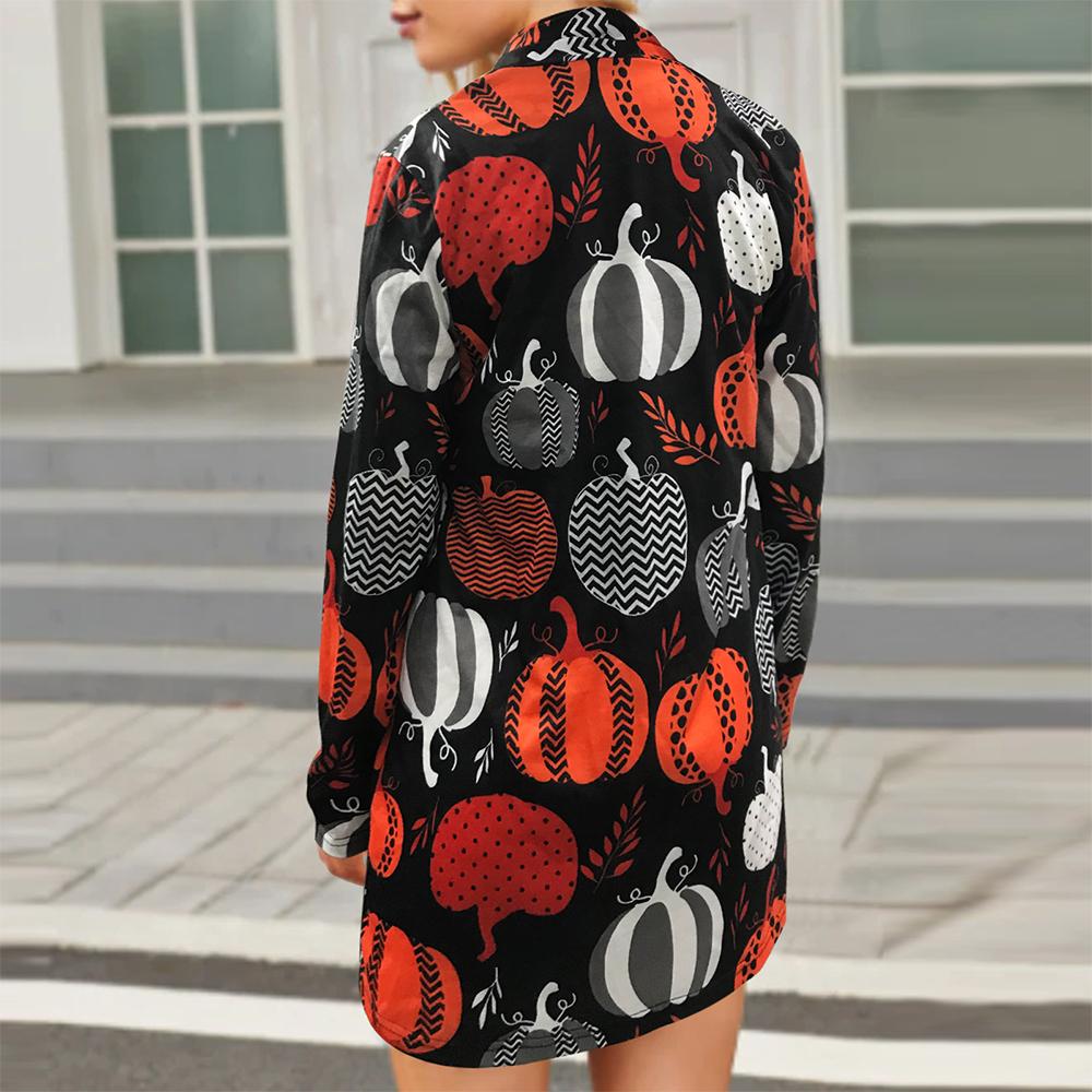 Halloween Allover Print Open Front Long Sleeve Coat