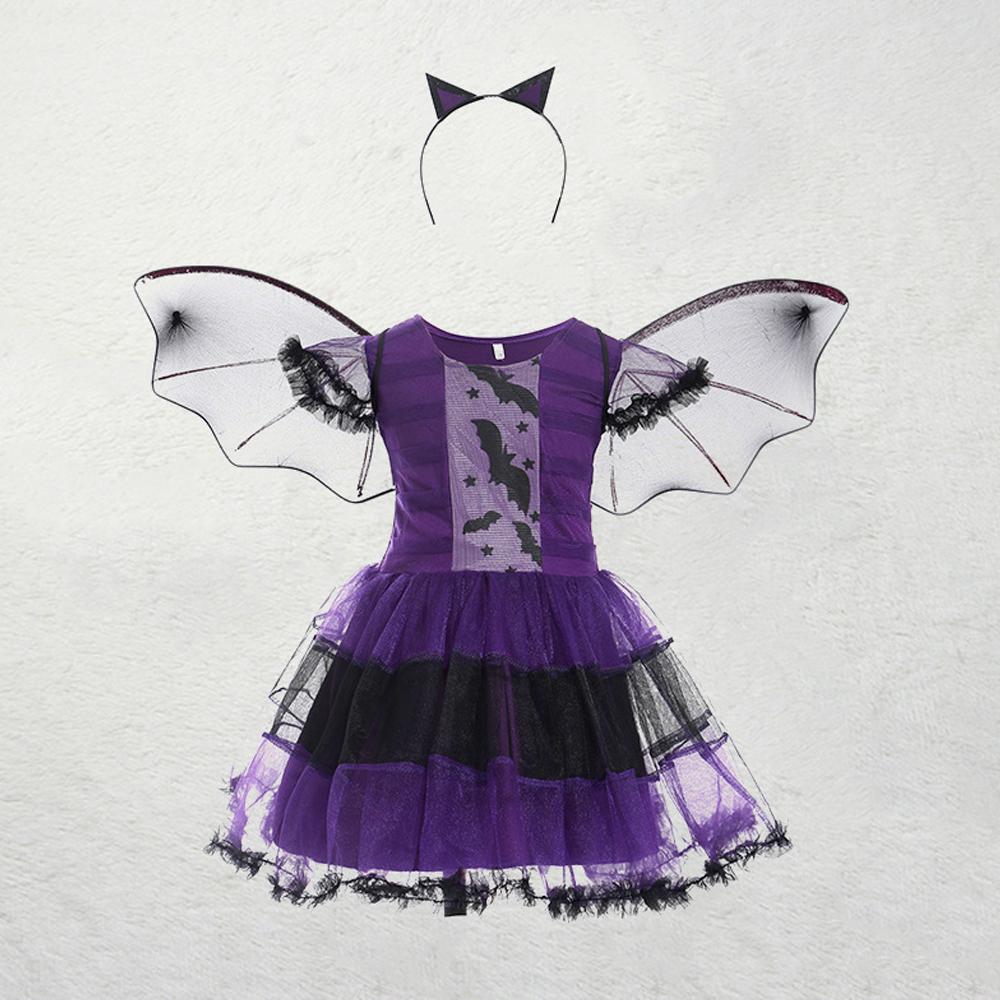 Kids Halloween Witch & Elf Mesh Dress Cute Cloak Cosplay Costume