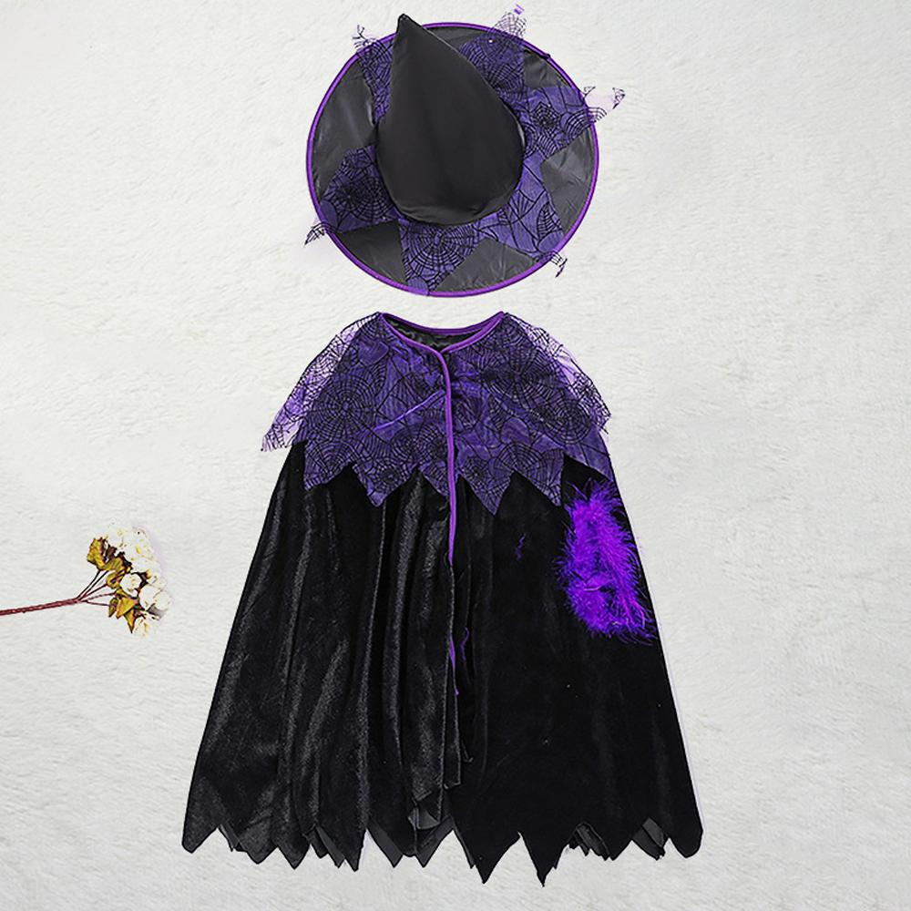 Kids Halloween Witch & Elf Mesh Dress Cute Cloak Cosplay Costume