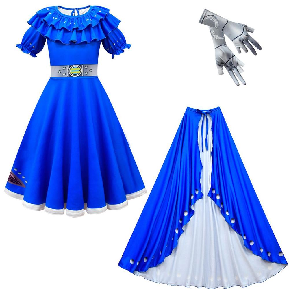 Girls A-Li Dress Alien Cosplay Costume Blue Dress and Cloak Set