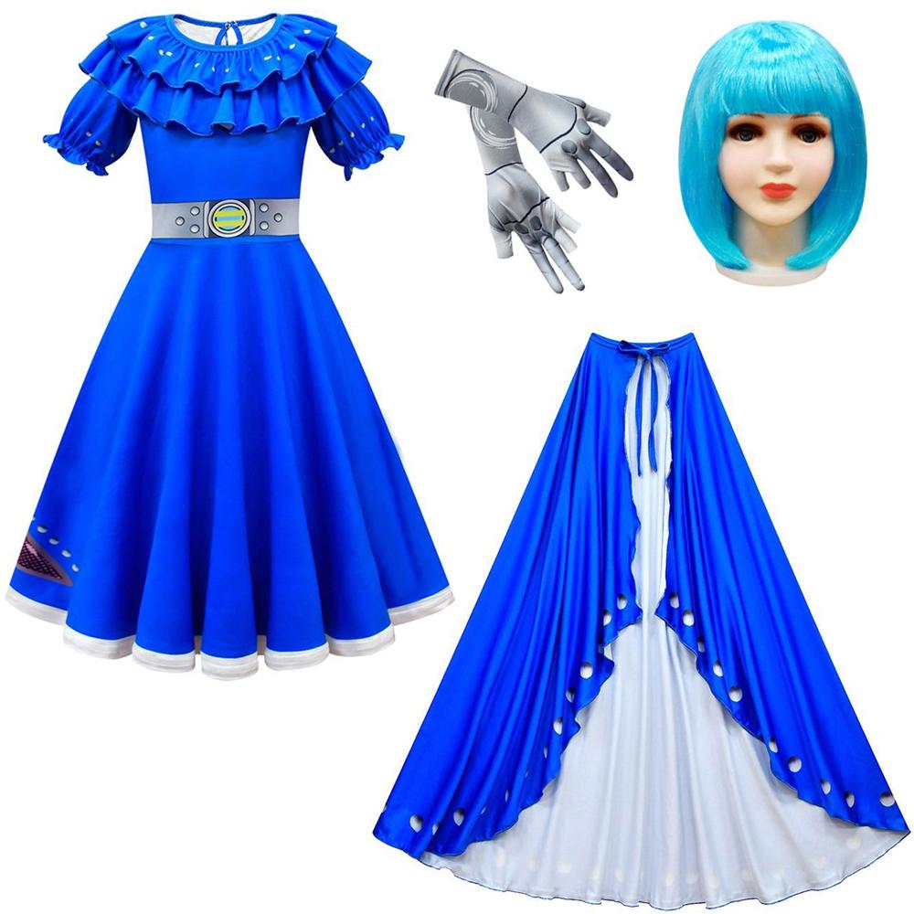 Girls A-Li Dress Alien Cosplay Costume Blue Dress and Cloak Set